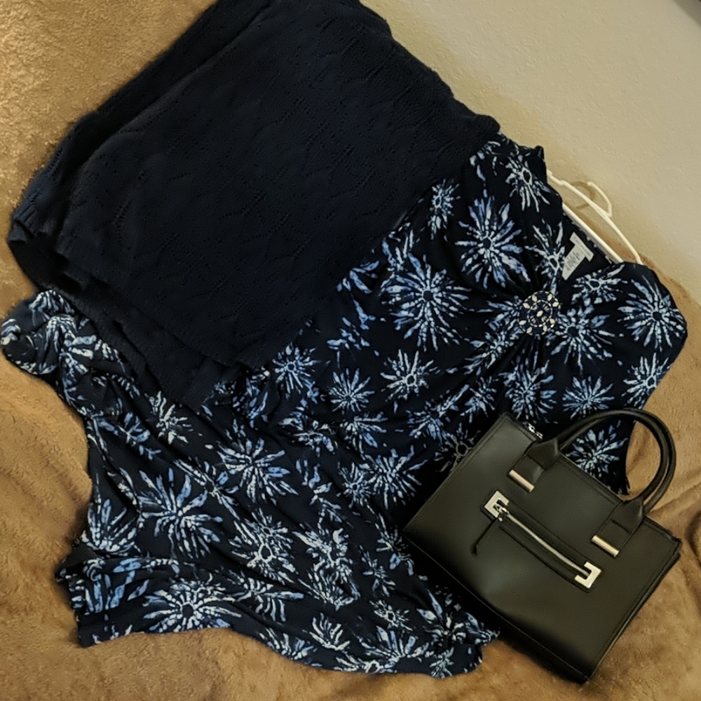 Catherines Navy 5X 34/36 Maxi Dress FREE Bonus